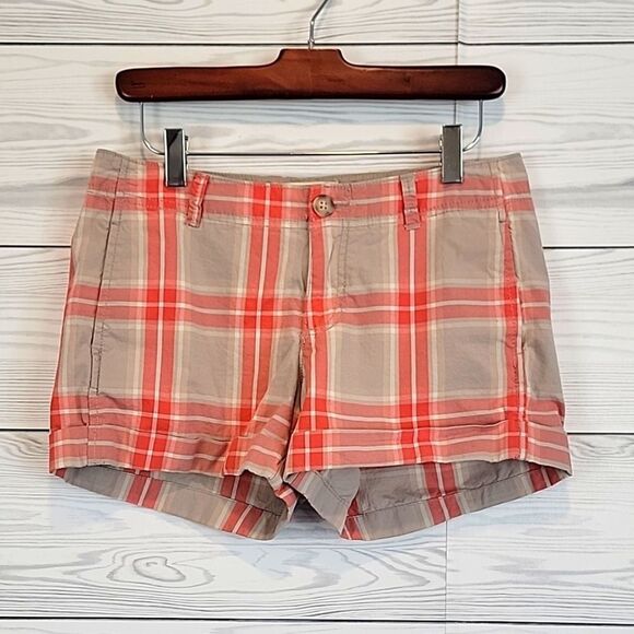 Old Navy plaid khakis 3 1/2 shorts - orange & tan Women's Size 4 - Picture 1 of 10